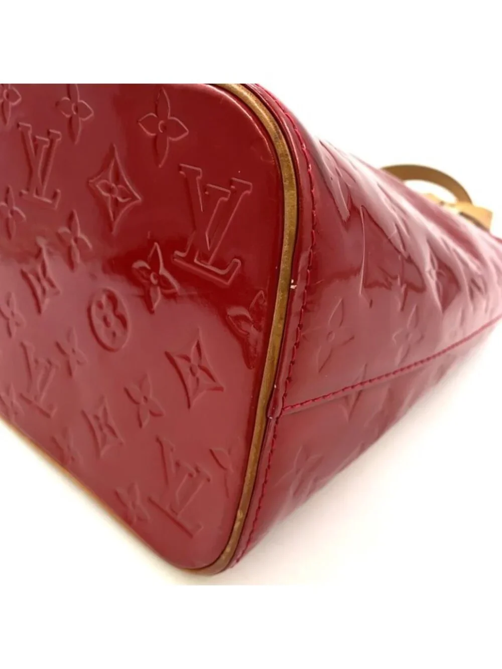 Louis Vuitton Houston Monogram Vernis Pomme D'amour Enamel Leather Red Tote Gold - Picture 10 of 14